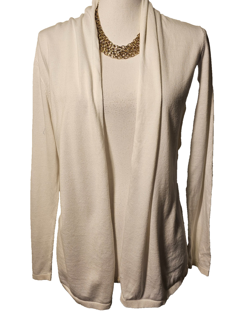 Talbots Womens White Open Hang Cardigan Sweater Pima Cotton Medium M
